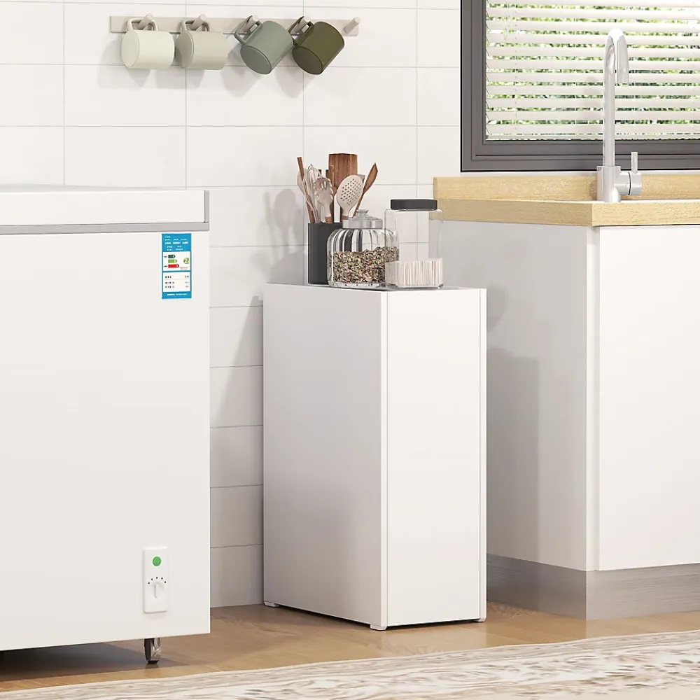 ProximaX Meuble salle de bain étroit blanc à roulettes, meuble WC et d'appoint avec tiroir 3 compartiments et niche, idéal petits espaces