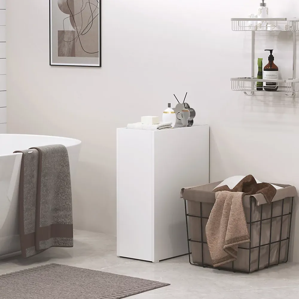 ProximaX Meuble salle de bain étroit blanc à roulettes, meuble WC et d'appoint avec tiroir 3 compartiments et niche, idéal petits espaces