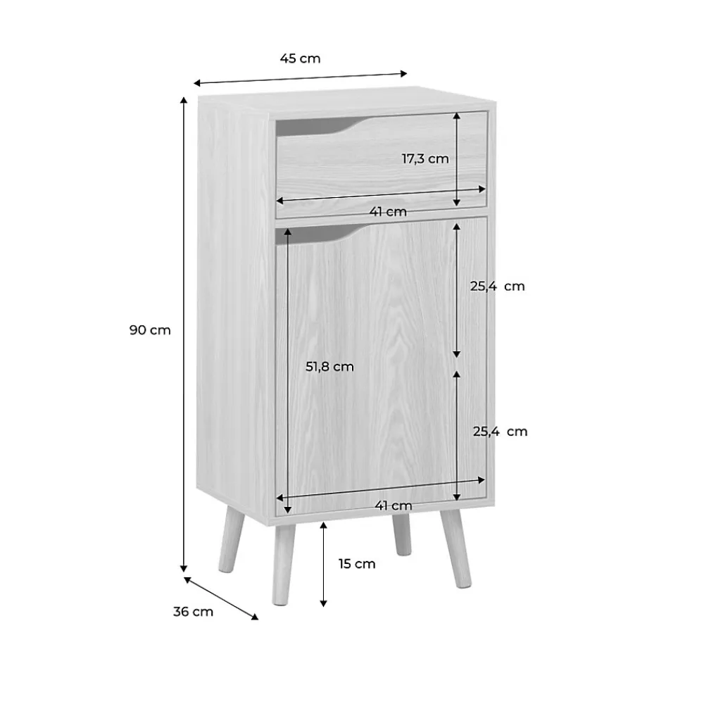 Sweeek Meuble salle de bain vintage décor bois frêne 1 tiroir 1 porte - Nepal