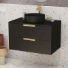 Meuble Vasque|Aurlane Meuble Salle de Bains 80 cm Laqué Noir Mat et Or Doré - 2 Tiroirs - Vasque Ronde à Poser Noire