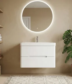 Meuble Vasque|Top Bath Meuble Salle de Bains avec vasque/lavabo FIDJI 80 suspendu laqué Blanc brillant avec plan en résine