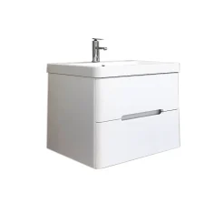 Meuble Vasque|Top Bath Meuble Salle de Bains avec vasque/lavabo FIDJI 80 suspendu laqué Blanc brillant avec plan en résine