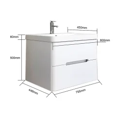 Meuble Vasque|Top Bath Meuble Salle de Bains avec vasque/lavabo FIDJI 80 suspendu laqué Blanc brillant avec plan en résine