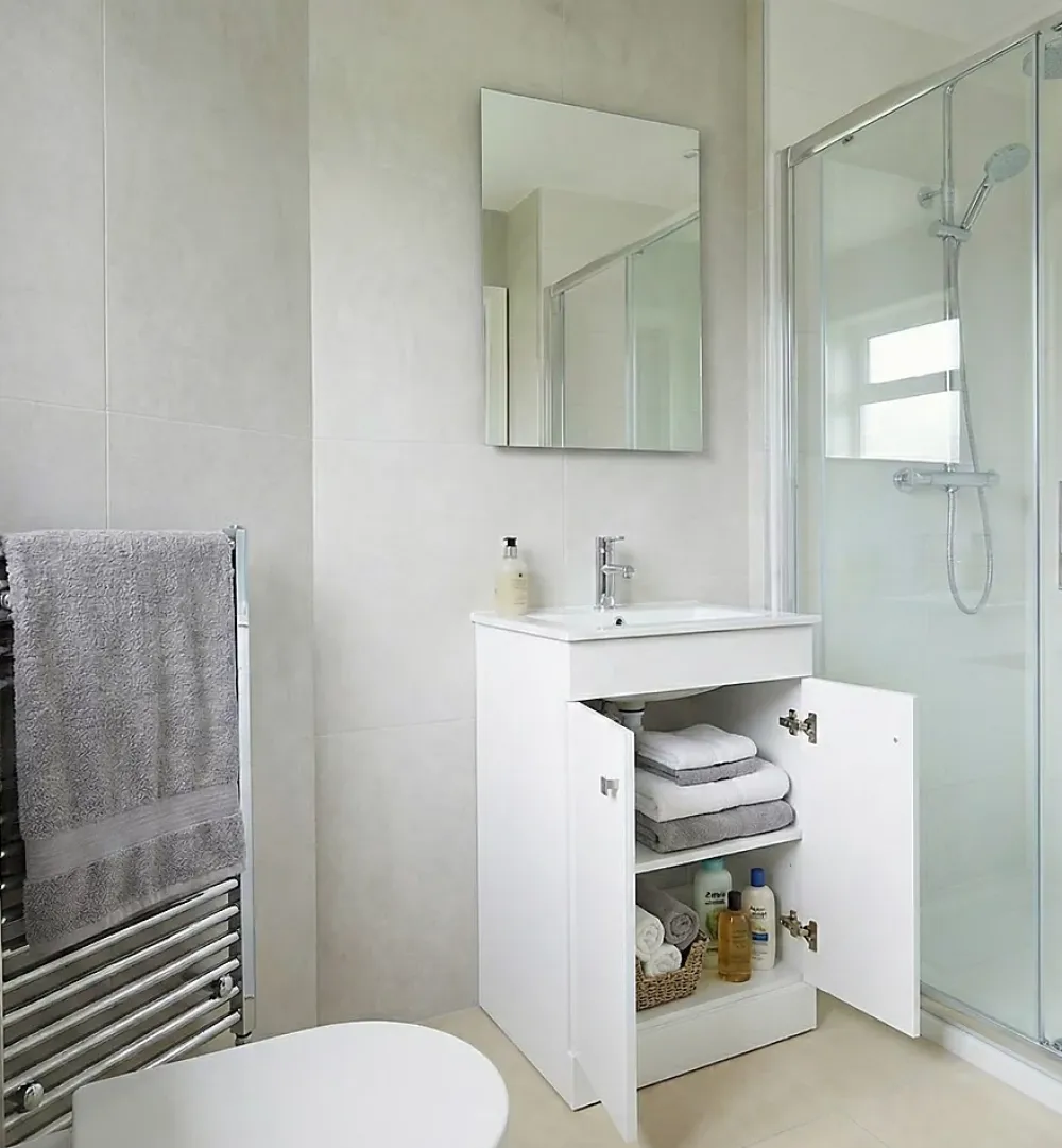 Top Bath Meuble Salle de Bains avec vasque/lavabo LOOK 60 Blanc à poser avec plan céramique.