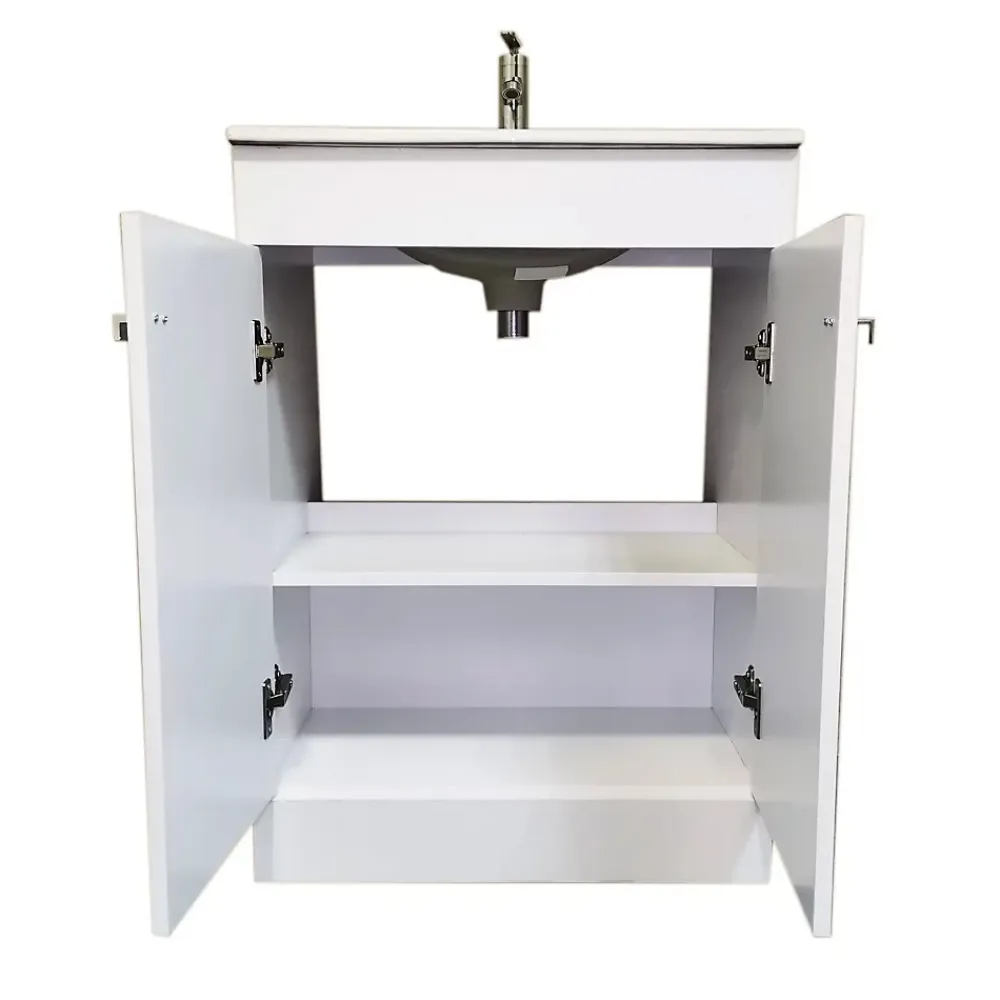 Top Bath Meuble Salle de Bains avec vasque/lavabo LOOK 60 Blanc à poser avec plan céramique.
