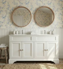 Top Bath Meuble Salle de Bains avec vasque/lavabo DOLIANA 120 à poser laqué Blanc mat 4 portes avec plan céramique