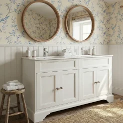 Top Bath Meuble Salle de Bains avec vasque/lavabo DOLIANA 120 à poser laqué Blanc mat 4 portes avec plan céramique