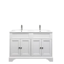 Top Bath Meuble Salle de Bains avec vasque/lavabo DOLIANA 120 à poser laqué Blanc mat 4 portes avec plan céramique