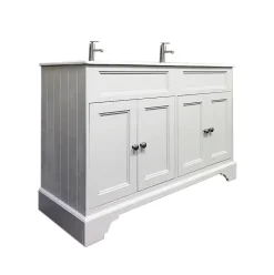 Top Bath Meuble Salle de Bains avec vasque/lavabo DOLIANA 120 à poser laqué Blanc mat 4 portes avec plan céramique
