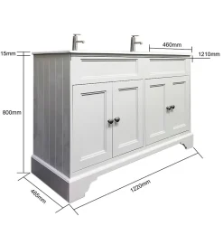 Top Bath Meuble Salle de Bains avec vasque/lavabo DOLIANA 120 à poser laqué Blanc mat 4 portes avec plan céramique