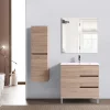 Top Bath Meuble Salle de Bains JUPITER 80 3 tiroir avec miroir simple et plan céramique, finition effet chene naturel