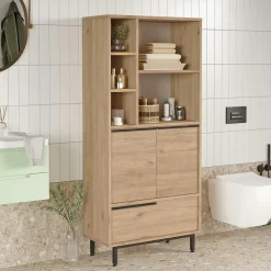 Armoire De Salle De Bains|Pier Import Meuble salle de bains moderne effet bois 3 portes JENA
