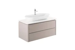 Meuble Sous-Vasque|Sanindusa Meuble salle de bains suspendu bicolore blanc et taupe Sanlife 100 plan pré-percé pour vidage(mitigeur non inclus)