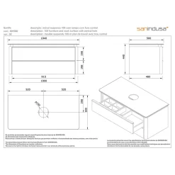 Meuble Sous-Vasque|Sanindusa Meuble salle de bains suspendu bicolore blanc et taupe Sanlife 100 plan pré-percé pour vidage(mitigeur non inclus)