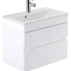 Sanindusa Meuble salle de bains suspendu 60x36 Look slow close blanc (vasque Look en option non inclus)