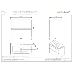 Sanindusa Meuble salle de bains suspendu 60x36 Look slow close blanc (vasque Look en option non inclus)