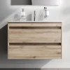 Meuble Vasque|Am.Pm Europe Meuble salle de bains suspendu 80 cm effet bois clair avec lavabo intégré, 2 tiroirs, design, chêne clair texturé AM.PM