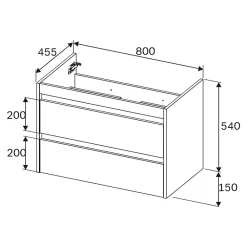 Meuble Vasque|Am.Pm Europe Meuble salle de bains suspendu 80 cm effet bois clair avec lavabo intégré, 2 tiroirs, design, chêne clair texturé AM.PM