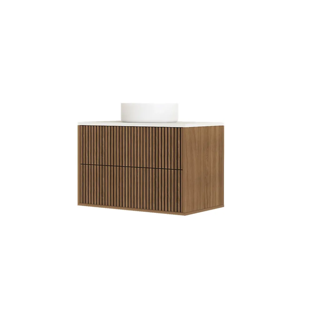 Meuble Vasque|Aurlane Meuble Salle de Bains YUKI 80 2 Tiroirs Décor Chêne et Noir Cranté - Plan et Vasque Blanche Mate