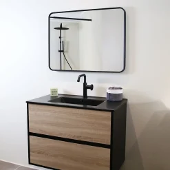 Essebagno Meuble simple vasque effet chêne et noir mat Indus