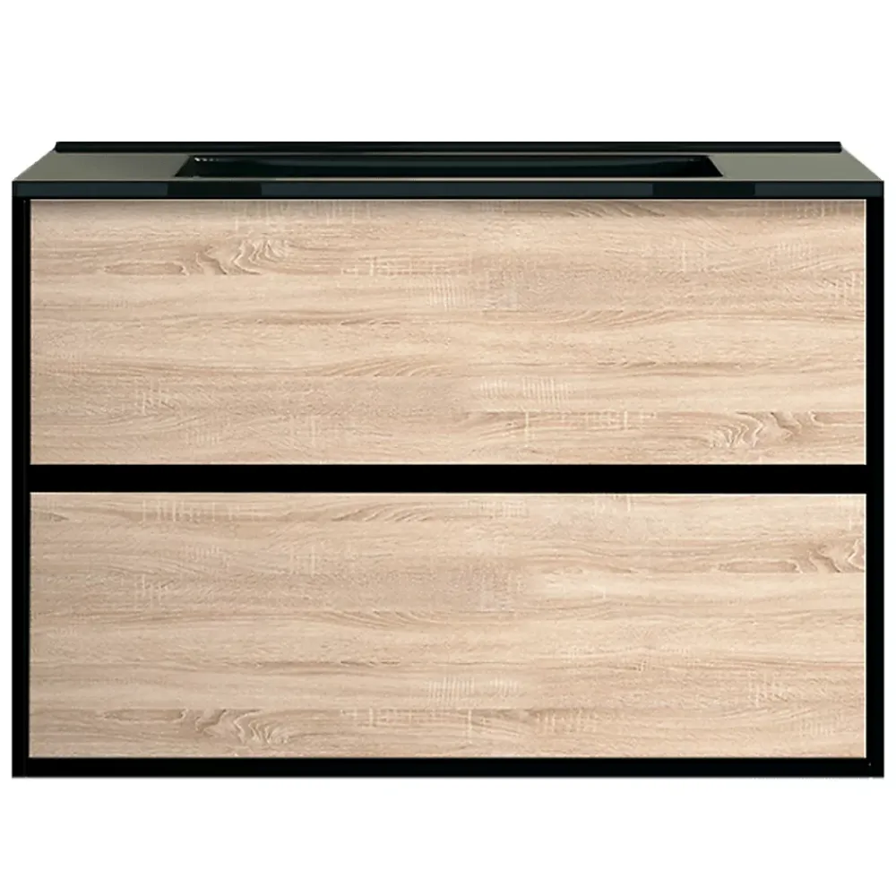 Essebagno Meuble simple vasque effet chêne et noir mat Indus
