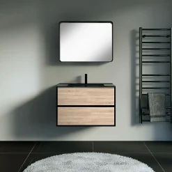 Essebagno Meuble simple vasque effet chêne et noir mat Indus