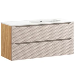 Petits-Meubles Meuble simple vasque encastree droite 120cm 2 tiroirs Elora Beige et bois