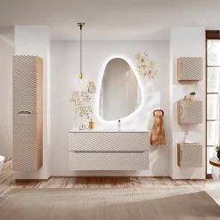 Petits-Meubles Meuble simple vasque encastree droite 120cm 2 tiroirs Elora Beige et bois