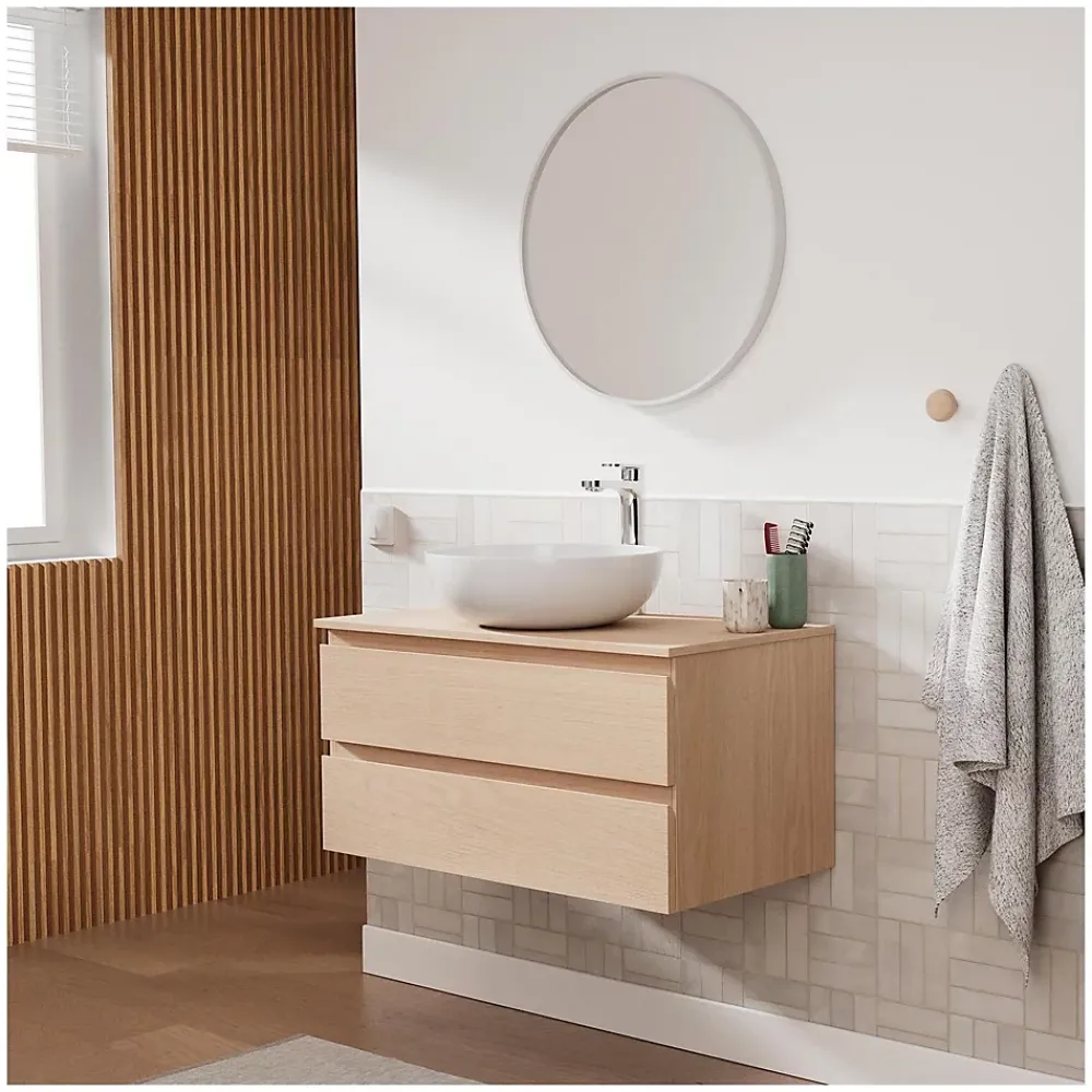Meuble Vasque|Mob-In Meuble simple vasque SORRENTO décor chêne 80 cm