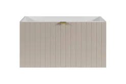 Furnidea Meuble sous double vasque suspendu HARMO 160 cm Façade rainuré cachemire semi-mat