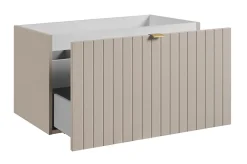 Furnidea Meuble sous double vasque suspendu HARMO 160 cm Façade rainuré cachemire semi-mat