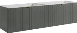 Furnidea Meuble sous double vasque suspendu HARMO 160 cm Façade rainuré vert semi-mat