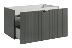 Furnidea Meuble sous double vasque suspendu HARMO 160 cm Façade rainuré vert semi-mat