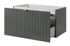 Furnidea Meuble sous double vasque suspendu HARMO 160 cm Façade rainuré vert semi-mat