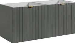 Meuble Sous Lavabo|Furnidea Meuble sous double vasque suspendu HARMO 100 cm Façade rainuré vert semi-mat