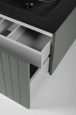 Meuble Sous Lavabo|Furnidea Meuble sous double vasque suspendu HARMO 100 cm Façade rainuré vert semi-mat