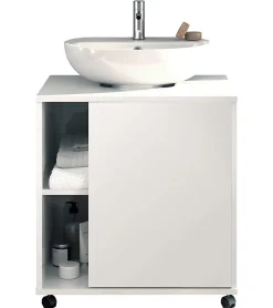 Meuble Sous Lavabo|Pegane Meuble sous lavabo 1 porte coloris blanc brillant - Hauteur 64 x Longueur 59 x Profondeur 45 cm