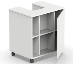 Meuble Sous Lavabo|Pegane Meuble sous lavabo 1 porte coloris blanc brillant - Hauteur 64 x Longueur 59 x Profondeur 45 cm