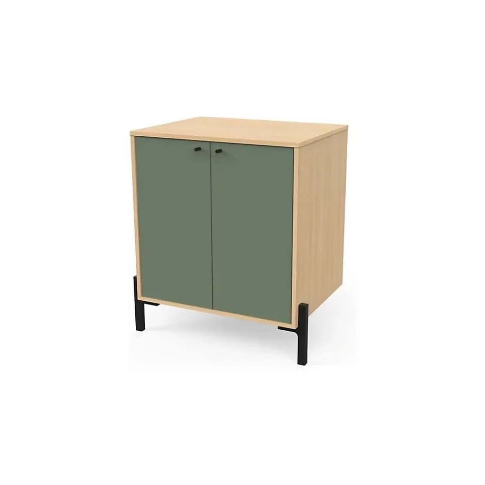 Meuble Vasque|Box & Beyond Meuble sous lavabo 2 portes bois naturel et vert 69 x 50 x 78 cm