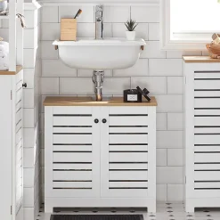 Meuble Sous Lavabo|Sobuy Meuble Sous Lavabo 2 étage 2 Portes Salle de Bain, BZR40-W,