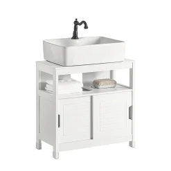 Meuble Sous-Vasque|Sobuy Meuble Sous Lavabo 1 étage et 2 Portes coulissantes, FRG128-W,