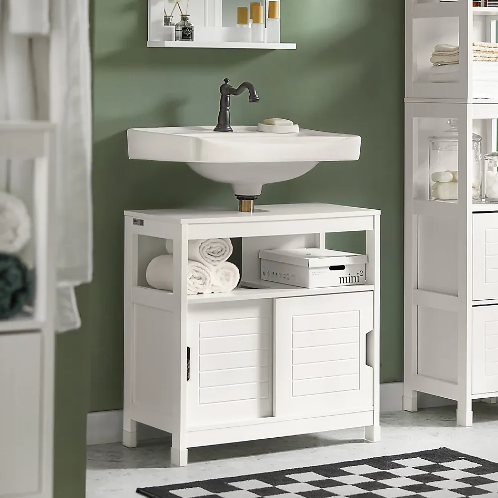 Meuble Sous-Vasque|Sobuy Meuble Sous Lavabo 1 étage et 2 Portes coulissantes, FRG128-W,