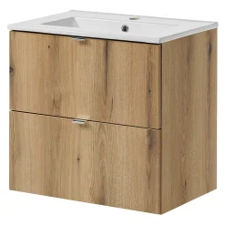 Meuble Sous Lavabo|[En.Casa] Meuble sous lavabo avec vasque 60 x 57 x 39 cm chêne NEWPORT