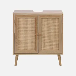 Sweeek Meuble sous lavabo décor bois et cannage Bohème 65 x 40 x 70 cm naturel