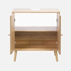 Sweeek Meuble sous lavabo décor bois et cannage Bohème 65 x 40 x 70 cm naturel