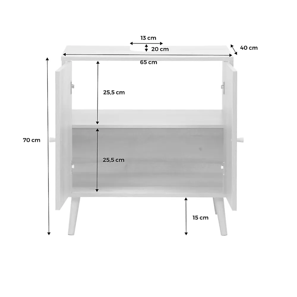Sweeek Meuble sous lavabo décor bois et cannage Bohème 65 x 40 x 70 cm naturel