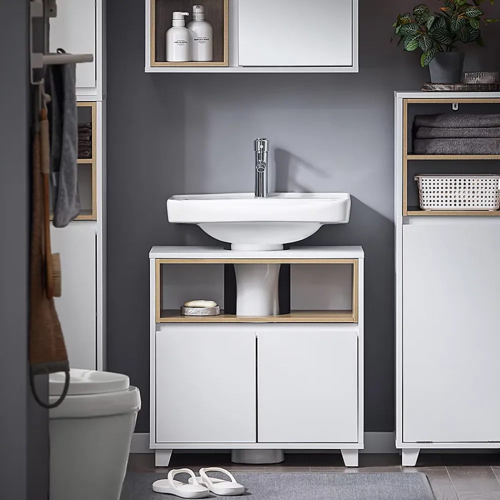 Sobuy Meuble Sous Lavabo de Salle de Bain Meuble évier de Cuisine, 2 Portes, BZR148-W,