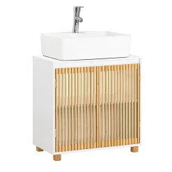 Meuble Sous Lavabo|Sobuy Meuble sous Lavabo de Salle de Bain à 2 Portes en Bambou, BZR125-W,