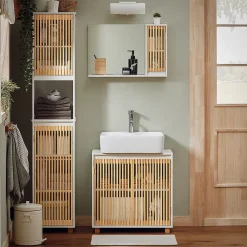 Meuble Sous Lavabo|Sobuy Meuble sous Lavabo de Salle de Bain à 2 Portes en Bambou, BZR125-W,