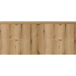 [En.Casa] Meuble sous lavabo double avec 1 porte et 4 tiroirs NEWPORT 140 x 60 x 40 cm effet chêne en.casa